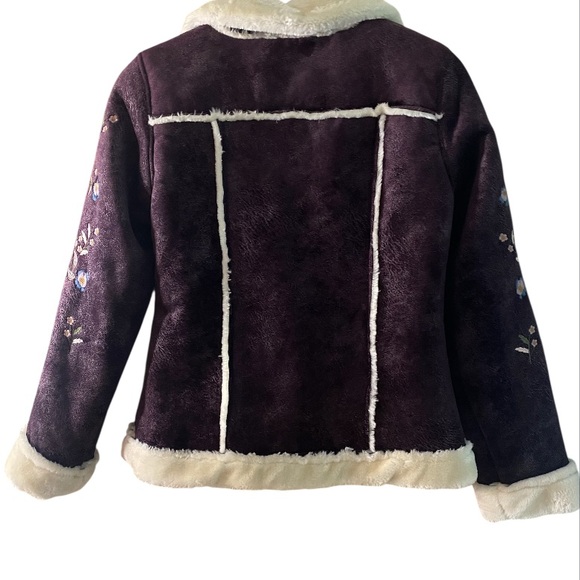 Solitaire Jacket Coat Sherpa Faux Suede Women Embroid. Size Medium NWOT Purple - Picture 4 of 5